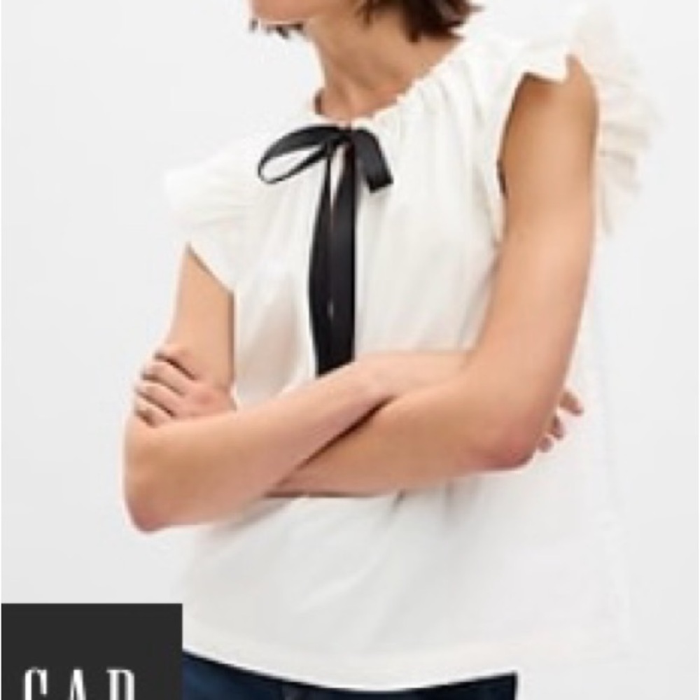 Gap blouse, white with black ribbon